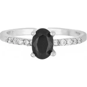 Μονόπετρο δαχτυλίδι Excite Fashion Jewellery, με οβάλ μαύρο και λευκά D-66-M-AS-S-89