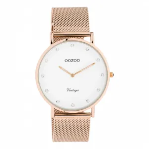 Ρολόι OOZOO C20238 Vintage με λευκό καντράν και ροζ χρυσό μπρασελέ.