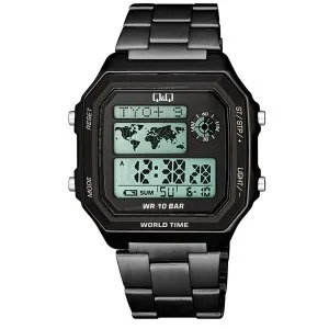 Ανδρικό ρολόι Q&Q M196J008Y με ψηφιακό καντράν και μαύρο μπρασελέ.