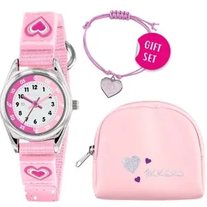 Παιδικό ρολόι Tikkers ATK1031 με λευκό καντράν και ροζ υφασμάτινο λουράκι.