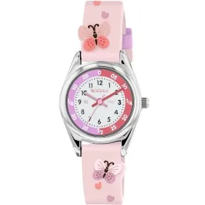 Παιδικό ρολόι Tikkers TK0206 με λευκό καντράν και ροζ καουτσούκ λουράκι.