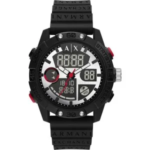 Ανδρικό ρολόι ARMANI EXCHANGE AX2960 D-Bolt με μαύρο καουτσούκ λουράκι και ασημί καντράν