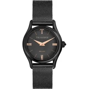 Γυναικείο ρολόι Trussardi R2453127506 T-Light από ανοξείδωτο ατσάλι με μαύρο καντράν και μαύρο μπρασελέ.