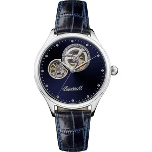 Γυναικείο ρολόι INGERSOLL I07002 Vamp Automatic Crystals από ανοξείδωτο ατσάλι με μπλε δερμάτινο λουράκι.