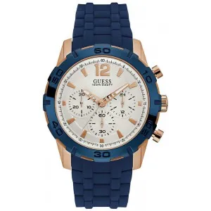 GUESS Multifunction Rose Gold Blue Rubber Strap W0864G5