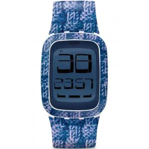Ρολόι SWATCH SURW110 Double Knit Touch με ψηφιακό καντράν και μπλε καουτσούκ λουράκι.