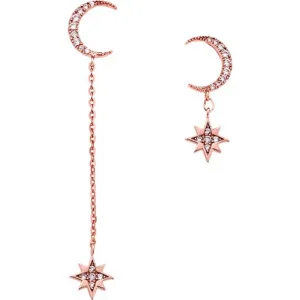 Σκουλαρίκια Γυναικεία SENZA ροζ επιχρυσωμένο ασήμι 925, φεγγάρι με κρεμαστό αστέρι και λευκά ζιργκόν