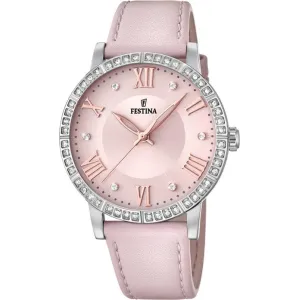 Γυναικείο ρολόι FESTINA Ladies Crystals Pink Leather Strap F20412/2