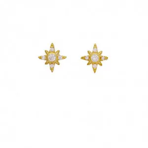 Σκουλαρίκια αστεράκια Excite fashion Jewellery με λευκά ζιργκόν από S-62-G-37