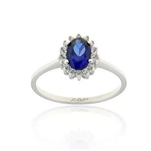 Λευκόχρυσο δαχτυλίδι ροζέτα  FaCadOro RI-S-000451W με μπλε πέτρα