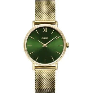 Ρολόι CLUSE CW10206 Minuit από ανοξείδωτο ατσάλι με πράσινο καντράν και χρυσό μπρασελέ.