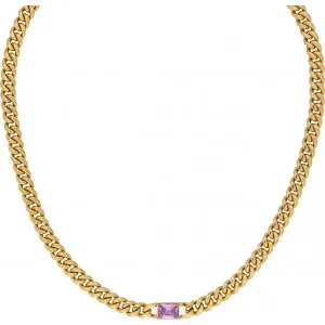 Κολιέ αλυσίδα Excite Fashion Jewellery με ορθογώνιο μωβ κρύσταλλο N-YH1A-MOB-G-9